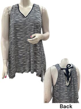 Michel Studio NWT Black & White Striped V-Neck Tie-Back Tank Size 3X